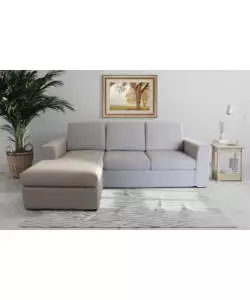 DIVANO CON PENISOLA REVERSIBILE BELLAHOME "BOLOGNA" BEIGE TESSUTO SFODERABILE E ANTIMACCHIA, 235X165X88 CM