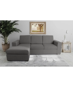DIVANO CON PENISOLA REVERSIBILE BELLAHOME "BOLOGNA" GRIGIO TESSUTO SFODERABILE E ANTIMACCHIA, 235X165X88 CM