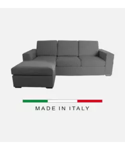 DIVANO CON PENISOLA REVERSIBILE BELLAHOME "BOLOGNA" GRIGIO TESSUTO SFODERABILE E ANTIMACCHIA, 235X165X88 CM