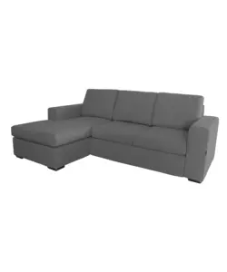 DIVANO CON PENISOLA REVERSIBILE BELLAHOME "BOLOGNA" GRIGIO TESSUTO SFODERABILE E ANTIMACCHIA, 235X165X88 CM