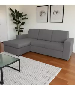 DIVANO CON PENISOLA REVERSIBILE BELLAHOME "BOLOGNA" GRIGIO TESSUTO SFODERABILE E ANTIMACCHIA, 235X165X88 CM