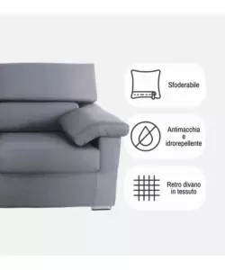 DIVANO 3 POSTI BELLAHOME "VENEZIA" GRIGIO TESSUTO SFODERABILE E ANTIMACCHIA, 200X93X93 CM
