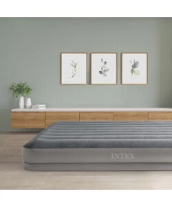 MATERASSO MATRIMONIALE GONFIABILE INTEX "AIRBED DURA-BEAM PRESTIGE MID-RISE" CON POMPA USB INCORPORATA GRIGIO 152X203X30 CM - COD. 64114