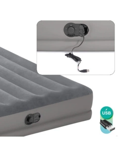 MATERASSO MATRIMONIALE GONFIABILE INTEX "AIRBED DURA-BEAM PRESTIGE MID-RISE" CON POMPA USB INCORPORATA GRIGIO 152X203X30 CM - COD. 64114