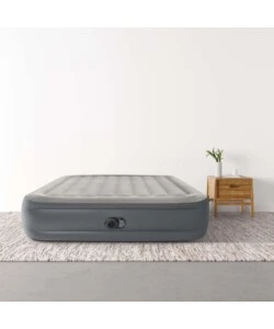 MATERASSO MATRIMONIALE AUTOGONFIANTE INTEX "AIRBED DURA-BEAM ESSENTIAL REST" CON POMPA ELETTRICA INCORPORATA GRIGIO 152X203X46 CM - COD. 64126ND