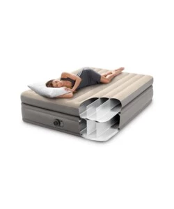 MATERASSO MATRIMONIALE AUTOGONFIANTE INTEX "AIRBED DURA-BEAM PRIME COMFORT ELEVATED" CON POMPA ELETTRICA INCORPORATA BEIGE 152X203X51 CM - COD. 64164ND