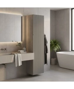 COLONNA PENSILE SOSPESA DECOR BAGNO "CANALETTO" CON 1 ANTA COLORE GRIGIO CALDO, 35X28X138 CM