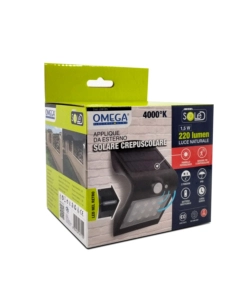 APPLIQUE DA ESTERNO SOLARE CREPUSCOLARE CON SENSORE DI MOVIMENTO COLORE NERO, 1,5 W 4000 K