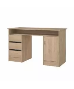 SCRIVANIA CON ANTA E 3 CASSETTI IN TRUCIOLATO COLORE QUERCIA, 126X55X75,6 CM