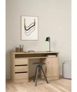 SCRIVANIA CON ANTA E 3 CASSETTI IN TRUCIOLATO COLORE QUERCIA, 126X55X75,6 CM