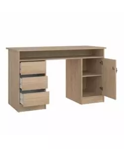 SCRIVANIA CON ANTA E 3 CASSETTI IN TRUCIOLATO COLORE QUERCIA, 126X55X75,6 CM
