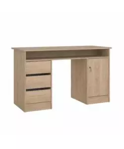 SCRIVANIA CON ANTA E 3 CASSETTI IN TRUCIOLATO COLORE QUERCIA, 126X55X75,6 CM
