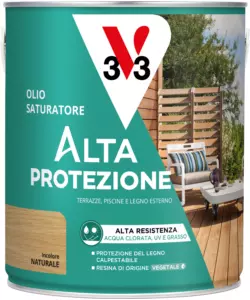 OLIO SATURATORE AD ALTA PROTEZIONE PER TERRAZZE E LEGNO ESTERO V33 INCOLORE, 2,5 LT