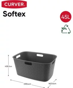 CESTO PORTABIANCHERIA KETER "CURVER SOFTEX" ANTRACITE, 45 LITRI