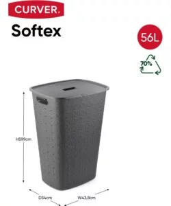 CESTO PORTABIANCHERIA KETER "CURVER SOFTEX" ANTRACITE CON COPERCHIO, 56 LITRI