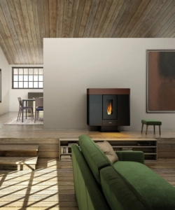 STUFA A PELLET SLIM CANALIZZATA ERMETICA FREEPOINT "MOON" MOKA 10 KW CON WI-FI