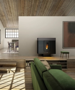 STUFA A PELLET SLIM CANALIZZATA ERMETICA FREEPOINT "MOON" TITANIUM 10 KW CON WI-FI