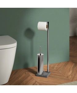 PIANTANA PORTAROTOLO E SCOPINO WC GEDY "TRILLY" IN ACCIAIO INOX GRIGIO