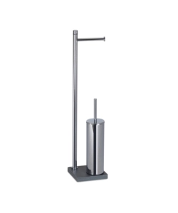 PIANTANA PORTAROTOLO E SCOPINO WC GEDY "TRILLY" IN ACCIAIO INOX GRIGIO