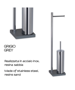 PIANTANA PORTAROTOLO E SCOPINO WC GEDY "TRILLY" IN ACCIAIO INOX GRIGIO