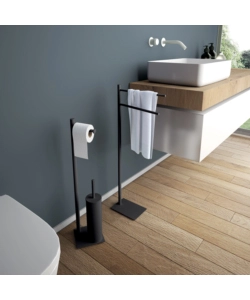 PIANTANA PORTAROTOLO E SCOPINO WC GEDY "TRILLY" IN ACCIAIO INOX NERO