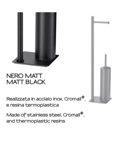 PIANTANA PORTAROTOLO E SCOPINO WC GEDY "TRILLY" IN ACCIAIO INOX NERO
