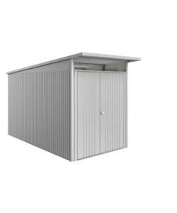 CASETTA DA GIARDINO BIOHORT "AVANTGARDE ECO MIS.A4" IN ACCIAIO ZINCATO ARGENTO METALLIZZATO CON PORTA BATTENTE DOPPIA 180X380X222 CM - COD. 19689