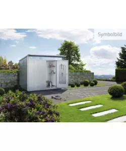 CASETTA DA GIARDINO BIOHORT "AVANTGARDE ECO MIS.A5" IN ACCIAIO ZINCATO ARGENTO METALLIZZATO CON PORTA BATTENTE DOPPIA 260X220X218 CM - COD. 15659