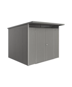 CASETTA DA GIARDINO BIOHORT "AVANTGARDE ECO MIS.A6" IN ACCIAIO ZINCATO GRIGIO QUARZO METALLIZZATO CON PORTA BATTENTE DOPPIA 260X260X218 CM - COD. 19669