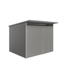 CASETTA DA GIARDINO BIOHORT "AVANTGARDE ECO MIS.A6" IN ACCIAIO ZINCATO GRIGIO QUARZO METALLIZZATO CON PORTA BATTENTE SEMPLICE 260X255X218 CM - COD. 19660