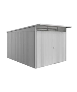 CASETTA DA GIARDINO BIOHORT "AVANTGARDE ECO MIS.A8" IN ACCIAIO ZINCATO ARGENTO METALLIZZATO CON PORTA BATTENTE SEMPLICE 260X380X222 CM - COD. 19689