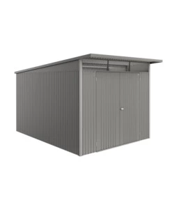 CASETTA DA GIARDINO BIOHORT "AVANTGARDE ECO MIS.A8" IN ACCIAIO ZINCATO GRIGIO QUARZO METALLIZZATO CON PORTA BATTENTE DOPPIA 260X380X222 CM - COD. 19689