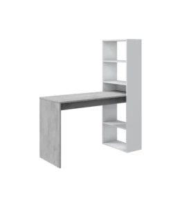 SCRIVANIA BELLAHOME "DUPLO" CON LIBRERIA REVERSIBILE COLORE BIANCO E CEMENTO, 120X53X144 CM