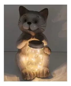 GATTO DA GIARDINO SOLARE EUROGARDEN CON ILLUMINAZIONE LED BIANCO CALDO, 21X19X32 CM