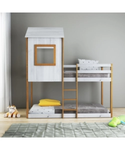 LETTO A CASTELLO PER RAGAZZI BELLAHOME "LILLE" IN PINO MASSELLO CON SOPPALCO A CASETTA 200,5X111X215 CM