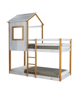LETTO A CASTELLO PER RAGAZZI BELLAHOME "LILLE" IN PINO MASSELLO CON SOPPALCO A CASETTA 200,5X111X215 CM