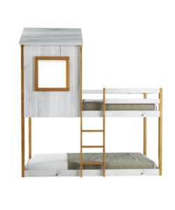 LETTO A CASTELLO PER RAGAZZI BELLAHOME "LILLE" IN PINO MASSELLO CON SOPPALCO A CASETTA 200,5X111X215 CM