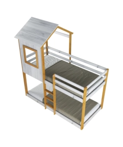 LETTO A CASTELLO PER RAGAZZI BELLAHOME "LILLE" IN PINO MASSELLO CON SOPPALCO A CASETTA 200,5X111X215 CM