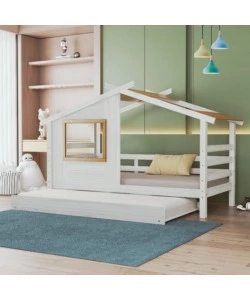 DOPPIO LETTO SINGOLO PER RAGAZZI BELLAHOME "NANTES" IN PINO MASSELLO A CASETTA 222X97,6X143 CM
