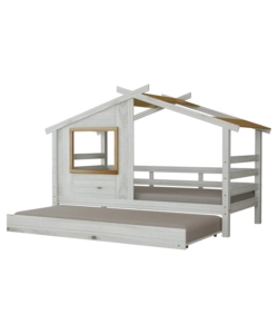 DOPPIO LETTO SINGOLO PER RAGAZZI BELLAHOME "NANTES" IN PINO MASSELLO A CASETTA 222X97,6X143 CM
