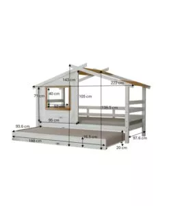 DOPPIO LETTO SINGOLO PER RAGAZZI BELLAHOME "NANTES" IN PINO MASSELLO A CASETTA 222X97,6X143 CM