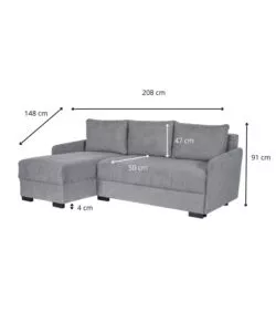 DIVANO CON PENISOLA REVERSIBILE BELLAHOME "GEMINI" GRIGIO, 208X148X91 CM