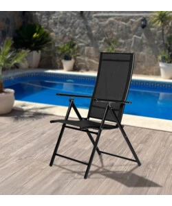 SEDIA DA ESTERNO REGOLABILE CON BRACCIOLI EUROGARDEN IN TEXTILENE NERO 57X98X105 CM