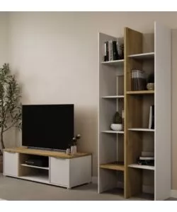 MOBILE SOGGIORNO PORTA TV 2 ANTE QUERCIA E BIANCO 134,8X39,1X39,6 CM