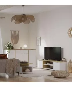 MOBILE SOGGIORNO PORTA TV 2 ANTE QUERCIA E BIANCO 134,8X39,1X39,6 CM