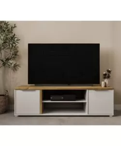 MOBILE SOGGIORNO PORTA TV 2 ANTE QUERCIA E BIANCO 134,8X39,1X39,6 CM