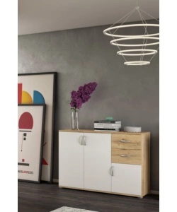 MOBILE MULTIUSO "LONDRA 02" CON 3 ANTE E 2 CASSETTI BIANCO E LEGNO 120X35X83 CM