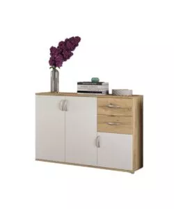 MOBILE MULTIUSO "LONDRA 02" CON 3 ANTE E 2 CASSETTI BIANCO E LEGNO 120X35X83 CM