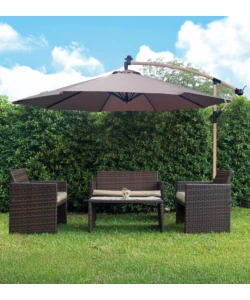 OMBRELLONE DA GIARDINO ROTONDO CON BRACCIO LATERALE EUROGARDEN CON ILLUMINAZIONE LED EFFETTO LEGNO TAUPE 3X3 M