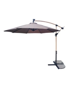 OMBRELLONE DA GIARDINO ROTONDO CON BRACCIO LATERALE EUROGARDEN CON ILLUMINAZIONE LED EFFETTO LEGNO TAUPE 3X3 M